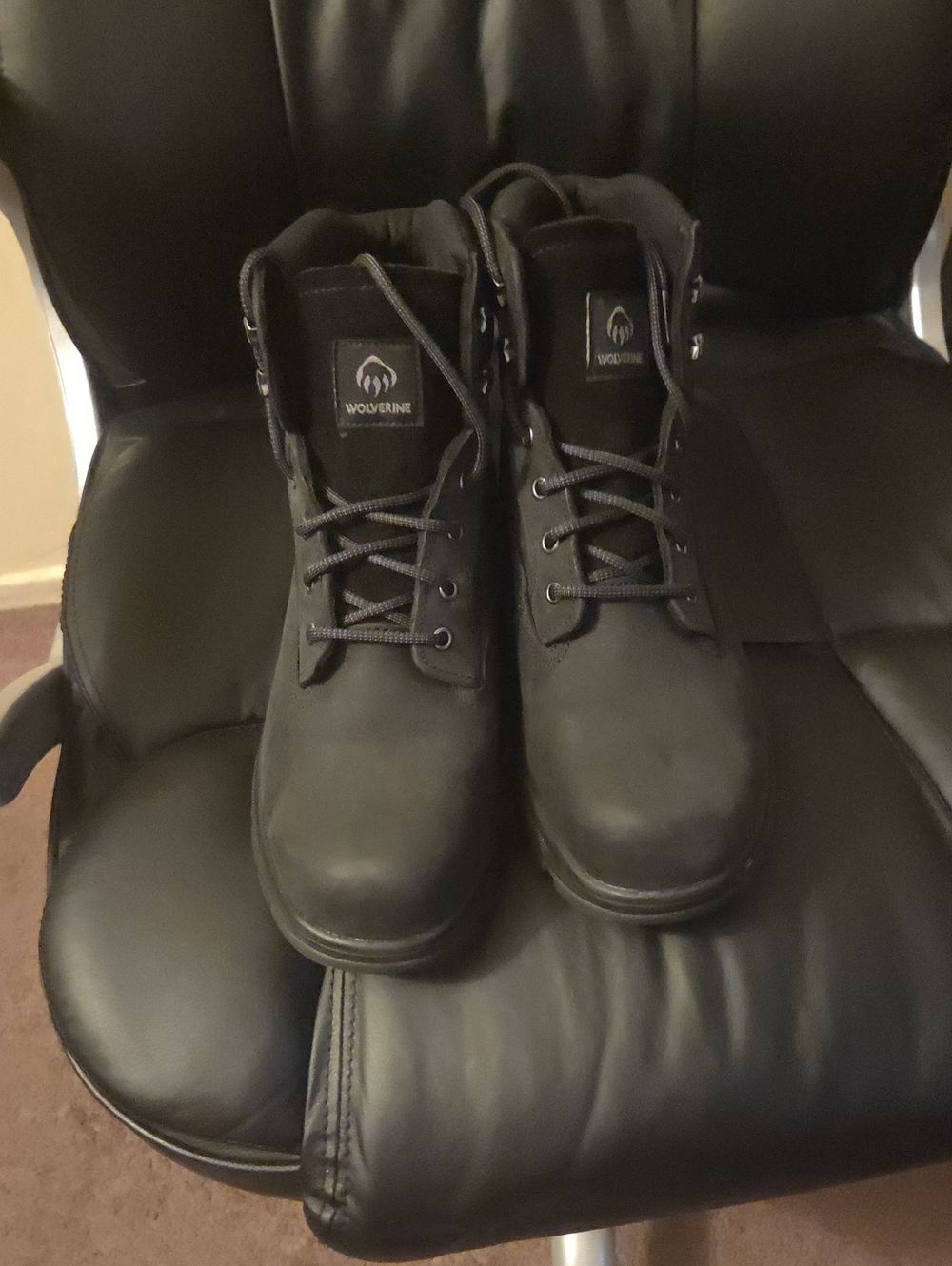 Wolverine Black Leather Work Boots Size 10.5 Triple Wide